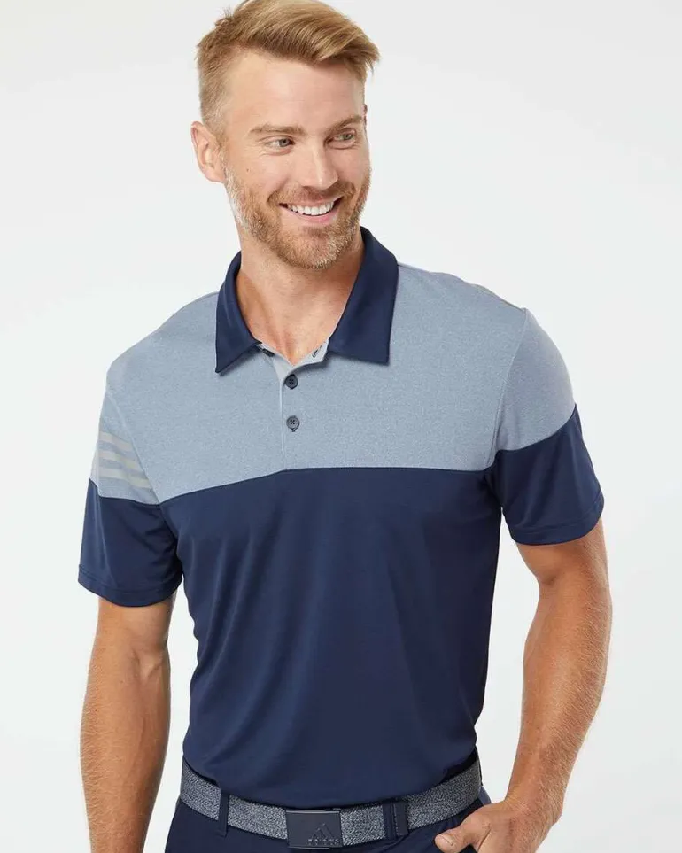 Adidas A213 - Heathered 3-Stripes Colorblocked Polo