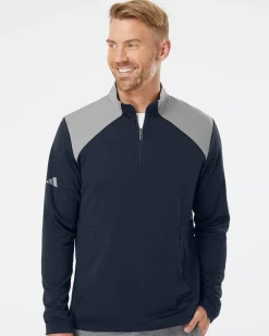 Adidas A532 - Textured Mixed Media Quarter-Zip Pullover