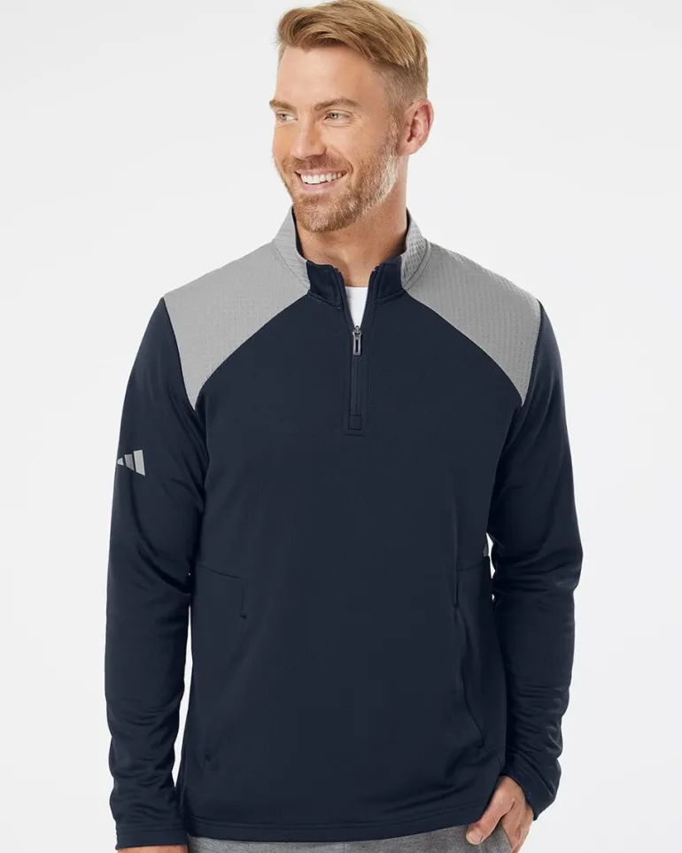 Adidas A532 - Textured Mixed Media Quarter-Zip Pullover