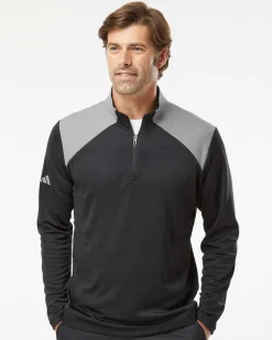 Adidas A532 - Textured Mixed Media Quarter-Zip Pullover