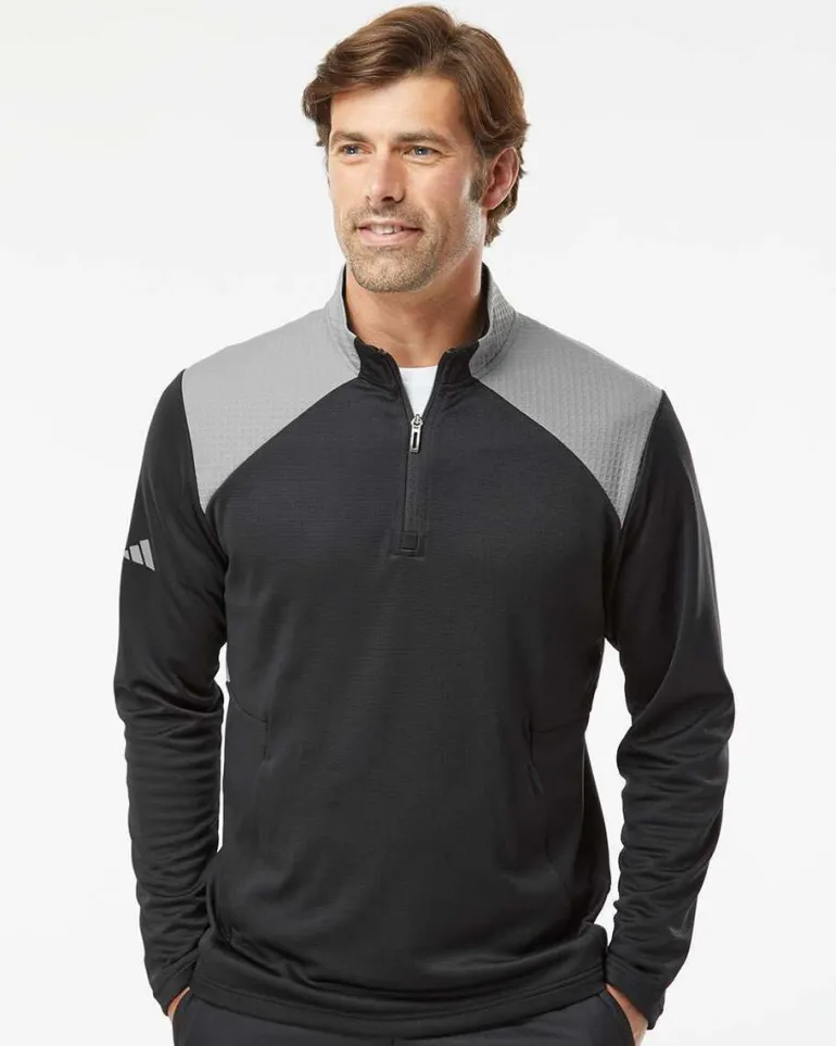 Adidas A532 - Textured Mixed Media Quarter-Zip Pullover