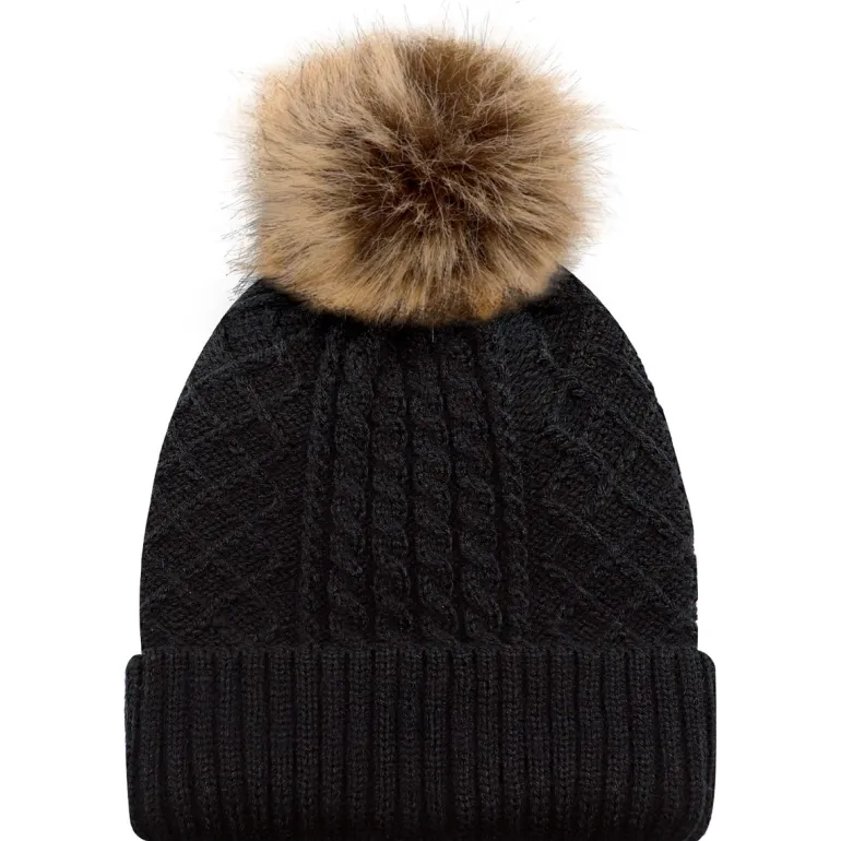 AJM 1E140L - Acrylic / Polyester Satin Cuff Toque (Faux Fur Pom Pom 12cm, Women’s)