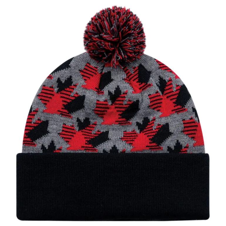 AJM 9R262M - Acrylic, Cuff Toque (Maple Leaf, Pom Pom 8cm)
