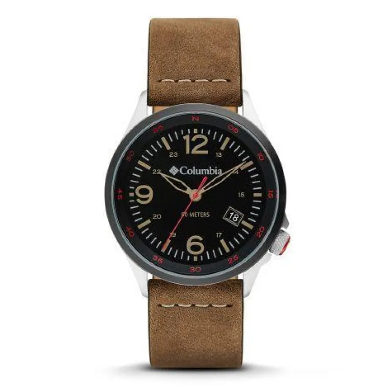 COLUMBIA TIMING CSC02-001 - Canyon Ridge Watch: Black Dial/Camel Leather
