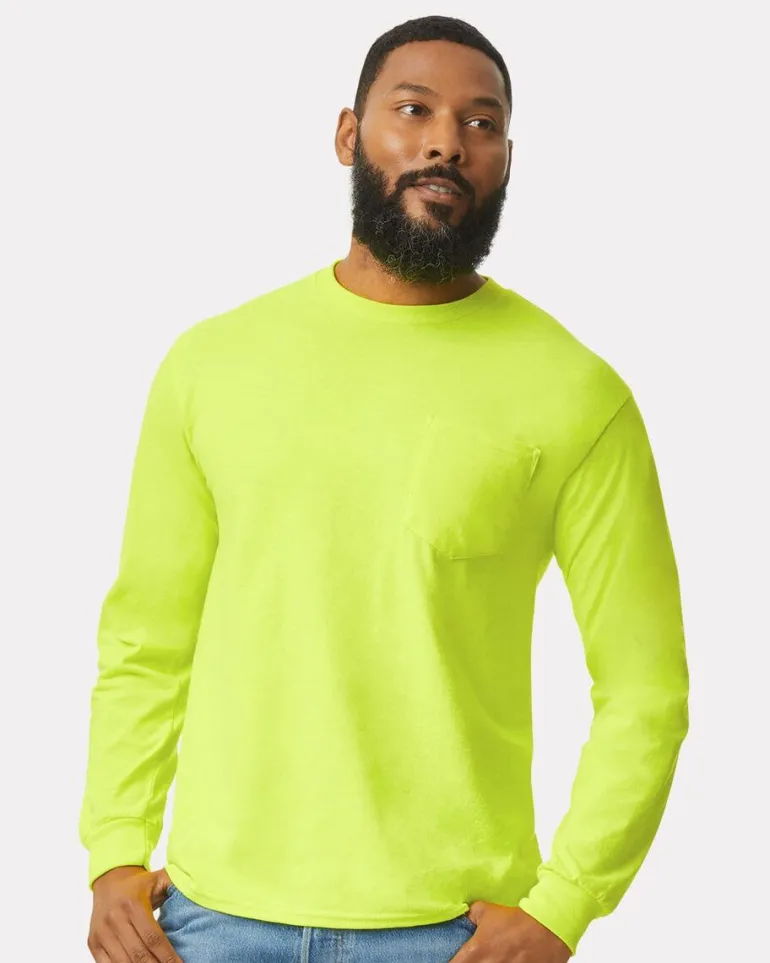 Gildan 2410 - Men's Premium Cotton Long Sleeve Shirt with Pocket