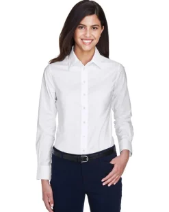 Harriton M600W - Ladies Long-Sleeve Oxford with Stain-Release