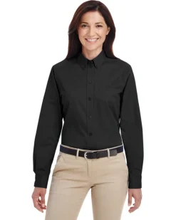 Harriton M581W - Women's Teflon-Coated Cotton Twill Long Sleeve Shirt