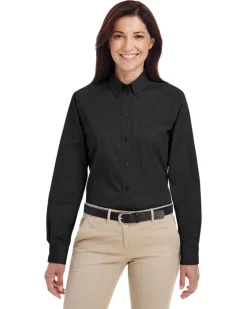 Harriton M581W - Women's Teflon-Coated Cotton Twill Long Sleeve Shirt