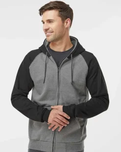 King Fashion KF4048 - Fleece Raglan Hooded Full-Zip Sweatshirt