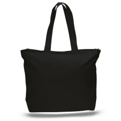 Q-Tees Q611 - Durable Canvas Zippered Tote Bag with Pockets