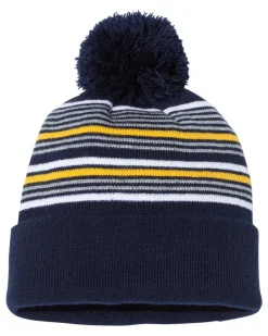 Sportsman SP60 - 12" Striped Pom-Pom Cuffed Beanie