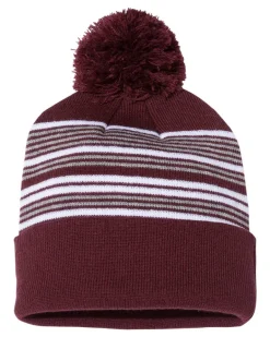 Sportsman SP60 - 12" Striped Pom-Pom Cuffed Beanie